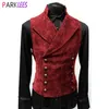 Mens gótico steampunk terciopelo chaleco retro medieval victoriano chaleco hombres stand collar doble pecho etapa cosplay traje de fiesta 210923