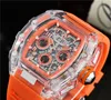 Herrklocka Lyx Designer Sportklockor Mode Transparent fodral 45mm Chronograph Armbandsur Silikonrem Quartz Herrklocka