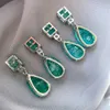 Trend 925 Sterling Silver Paraiba Tourmaline Emerald Gemstone Big Drop Earrings for Women Cocktail Party Fine Jewelry Giift 210625