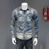 Jaquetas masculinas primavera e outono fino denim camisa sobretudo homens de mangas compridas personalidade tendência costura retrô slim jaqueta casual