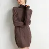 Lange trui jurk vrouwen turtleneck herfst dikke trui gebreide winter jumper cashmere merino wol extra grote trui 210218