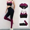 Ombre Kvinnors Sportkläder Seamless Yoga Set Workout Långärmad Beskära Top Bra Leggings Gym Kläder Fitness Passit 210802