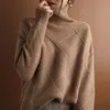 Cashmere tröja dam turtleneck Pure Color Stickad Pullover 100% Ull Lös Stor Stl.