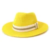 Chapéus de aba larga panamá mulheres banda formal casual palha de verão vermelho verde amarelo jazz masculino caps ao ar livre bucket sun elob22