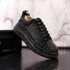 New Men's Luxury Designer Black Rhinestone Shoes Causal Flats Moccasins Male Thick Bottom Rock Hip Hop Crystal Sneakers ankle boots