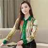 vintage fashion printed silk shirts womens designer long sleeve runway casual blouses plus size elegant office ladies spring autum283G