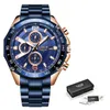 Наручные часы 2021, мужские часы LIGE, модные синие цельнометаллические мужские часы, топ в стиле милитари, с большим циферблатом, водонепроницаемые кварцевые часы311x