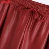 Tangada moda mulheres faux couro calças longas calças strethy bolsos cintura calças femininas be111 210609