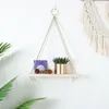 Wall Decorative Shelf Household Wall Wood Swing Hanging Rope indoor Mounted Floating Shelves Plant Flower Pot outdoor decoration 210310
