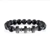 Män Kors Beaded Armband Naturlig Tiger Eye Stone Black Lava Pärlor Hematitsträng Armband Häftande Energi Bangles Smycken