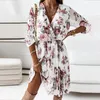 Casual Jurken Dames Afdrukken Lange Mouw Vakantiefeest Floral Print Geplooide Jurk Fall 2021 Womens Fashion Vestido Playero