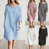 Celmia Women Long Shirt Cotton Linen Dress 3/4 Sleeve Pockets Vintage Dresses Ladies Casual Loose Solid Mini Vestidos Plus Size J190619