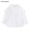 Mudkingdom Girls Shirts Lapel Lace Flared Long Sleeves Solid Ruffle Spring Fashion Blouses Casual Kids Clothes 210615