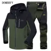 Outono inverno shell macio jaqueta tático conjunto homens outwear impermeável lã casacos com capuz masculino windbreaker esportivo jaqueta y1109