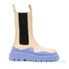 Tasarımcı-En Kaliteli Adam Siyah + Mavi Tabela Bottegre Boot Moda Lüks Lastik Deri Chelsea Patik Erkekler Platformu Tıknaz Ayakkabı Lady Knight