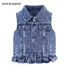 Mudkingdom Cute Girls Denim Vest Veste Sparkle Ruffle Sans manches Jean Vêtements d'extérieur Printemps Nouveauté Vêtements pour enfants 210615