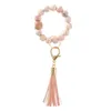 Silicone Beads Keychain Tassel Bracelet Favor Wood Beaded Key Ring Handbag Charms Women Jewelry Wristring Gift BES121