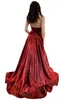 2022 Темно-красные сексуальные выпускные платья V-образным вырезом Империя талия A-Line Открыть задний атлас Формальный элегантный вечерние платья женщин особый случай