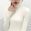 흰색 터틀넥 스웨터와 세미 작은 신선한 여성 짧은 두꺼운 슬림 꽉 긴 소매 모든 일치 니트 셔츠 T200101