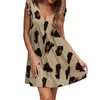 Übergroßes Leopard-Druck-tiefes V-Ausschnitt-Schmetterlingsärmel-Kleid Frauen-beiläufiges Sommer-loses plus Größen-Streetwear-Falten-kurze Kleider 210608