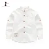 Kung Fu Frut Primavera Meninos Casuais Camisas Oxford Têxtil Algodão Branco Bolsos O-pescoço Bebê Sólido Crianças Roupas Infantis 1825 210713