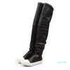 Stretch automne hiver sur les bottes au genou femmes noir kaki épais fond blanc plate-forme chaussures cuissardes bottes longues 989