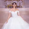 2021 Sexy Dubai Arabskie Suknie Ślubne Suknie Ślubne Suknie Ślubne Off Ramię Illusion Sheer Lace Aplikacje Frezowanie Royal Train Puffy Plus Size Vestido de Novia