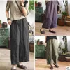 Pantalon ample en coton et lin pour femmes, décontracté, simple, grande taille, neuf points, jambes larges, Q0801