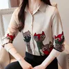 plus size Vintage cat printing shirts Fashion Women Blouses spring Autumn Long Sleeve blouses Tops Clothes Blusas Mujer 210702