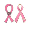 20 pcs/lot Bling bijoux mode sensibilisation au Cancer du sein métal émail rose ruban avec coeur broche broche