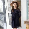 Girl Long Sleeves Lace Dress Child Baby Princess Wedding Party Girls Dress, White/Dark blue G1129