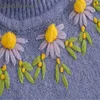 青い刺繍のニットのセーター女性のタートルネック長袖刺繍花ニットトップ女性シックスリムプルオーバー210604