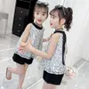 아이들의 옷 패치 워크 소녀가 레이스 조끼 + 캐주얼 스타일 어린이 여름에 짧은 210528
