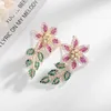 Micro Pave Cubic Zirconia Leaves Flower For Ladies Shinning Crystal Wedding Jewelry Brand Luxury Bridal Banque Earrings