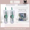 Copo de plástico transparente reutilizável Starbucks com canudo de plástico PP Copo de canudo Copo de canudo de dupla camada Garrafa de café clássica