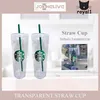 Klaar voorraad Herbruikbare Starbucks transparante plastic beker met PP plastic rietje rietje beker Dubbellaags klassieke koffiefles