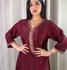 Casual Dresses Jalabiya Langarm Maxi Kleid für Frauen Fall 2021 Dubai Abaya Mode Diamant Ribbon V-ausschnitt Muslimische arabische Robe
