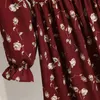 Mujeres Casual Manga larga Vestido de gasa Primavera Otoño Elegante Vintage Floral Impreso Camisa Vestido Arco Midi Vestido de verano Vestidos X0521