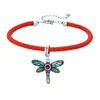 bamoer Red Rope Bracelet 925 Sterling Silver Enamel Fish Dragonfly Rainbow Beads and Charm DIY Bracelets Jewelry Accessories