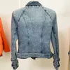 Nieuwe stijl Topkwaliteit Originele Design Dames Double-Breasted Denim jas Motorfiets jas metalen gesp jas korte jas uitloper