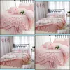 Bedding Sets Supplies Home Textiles & Garden Romantic Embroidery Set Rose Print Ruffle Lace Bed Princess King Cotton Duvet Er Queen Drop Del