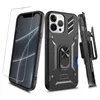 Grade Heavy Duty Telefon Przypadki do iPhone 13 12 11 Pro XR XS Max X z pierścieniem Stojak Holster Holster Holder Plack Screen Protector