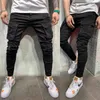 Czarny Rowerzysta Cargo Jeans Mężczyźni Multi-Pocket Slim Fit Joggers Spodnie Mens Ripped Hole Motocykl Streetwear Dżinsowe Ołówek Spodnie 211111