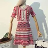 Summer Sweet Knitted Dress Stretch Slim Jacquard Plaid Streetwear Pink Short Sleeve V Neck Knit Sweater Women 210603