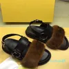 2021 Fox päls tofflor Slides skor Furry Fuffly Slipper Flip Flops Sandals Sliders Sandal Sommarskor Kvinnor US4-11 Niupi