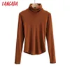 Tangada Mulheres Moda Colheita Sólida Turtleneck Tricotado Camisola Jumper Big Strethy Slim Pullovers Chique Tops 4P25 210714