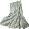 Vintage Floral Print Chiffon Long Skirts for Women Elastic High Waist Summer Blue Green White Black Boho Skirt 210529