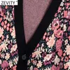 Zevity Women Vintage V Neck Blomstryck Jacquard Stickning Cardigans Sweater Kvinna Chic Single Breasted Casual Coat Tops SW899 210914