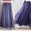 Cotton Linen Maxi Skirt Women Spring Summer Elastic Waist Vintage Solid Pleated Long Skirts Mori Girl Boho Beach Skirt QH1755 210724