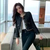 Jaquetas Femininas LLZACOOSH Korea Arrive Temperament Retro Grid Curto Jaqueta de Lã Feminina Outono Primavera Single Breasted Chic Tweed Coat